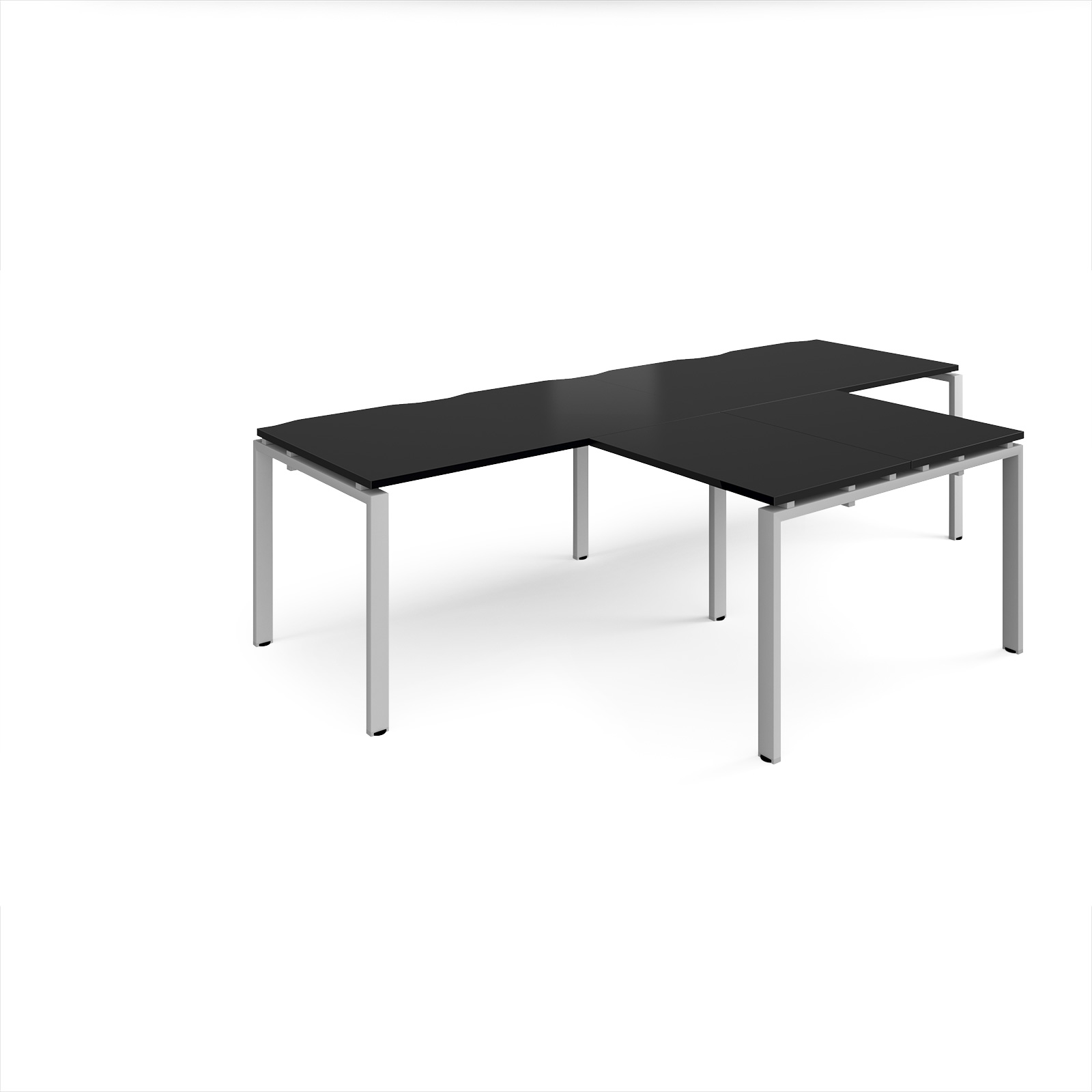 Picture of Adapt double straight desks 2800mm x 800mm with 800mm return desks - silver frame, black top