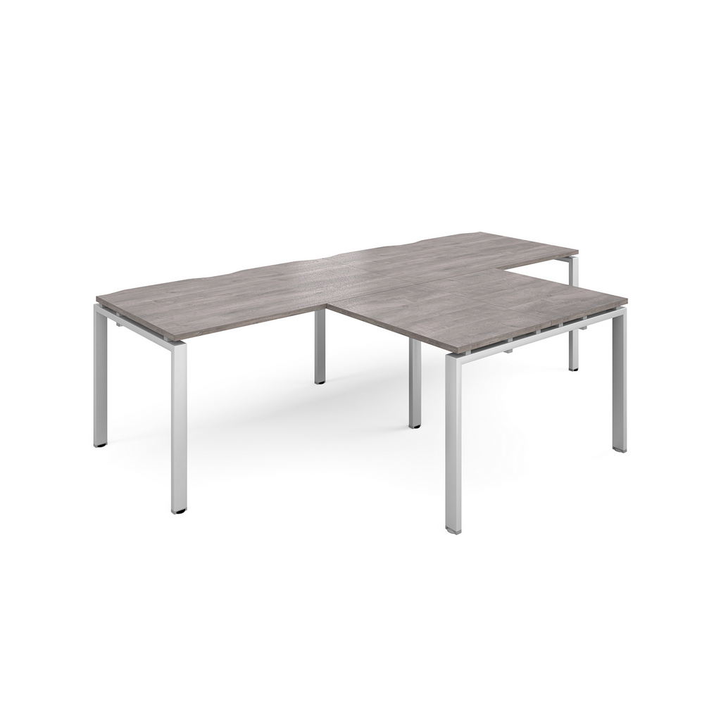 Picture of Adapt double straight desks 2800mm x 800mm with 800mm return desks - silver frame, grey oak top