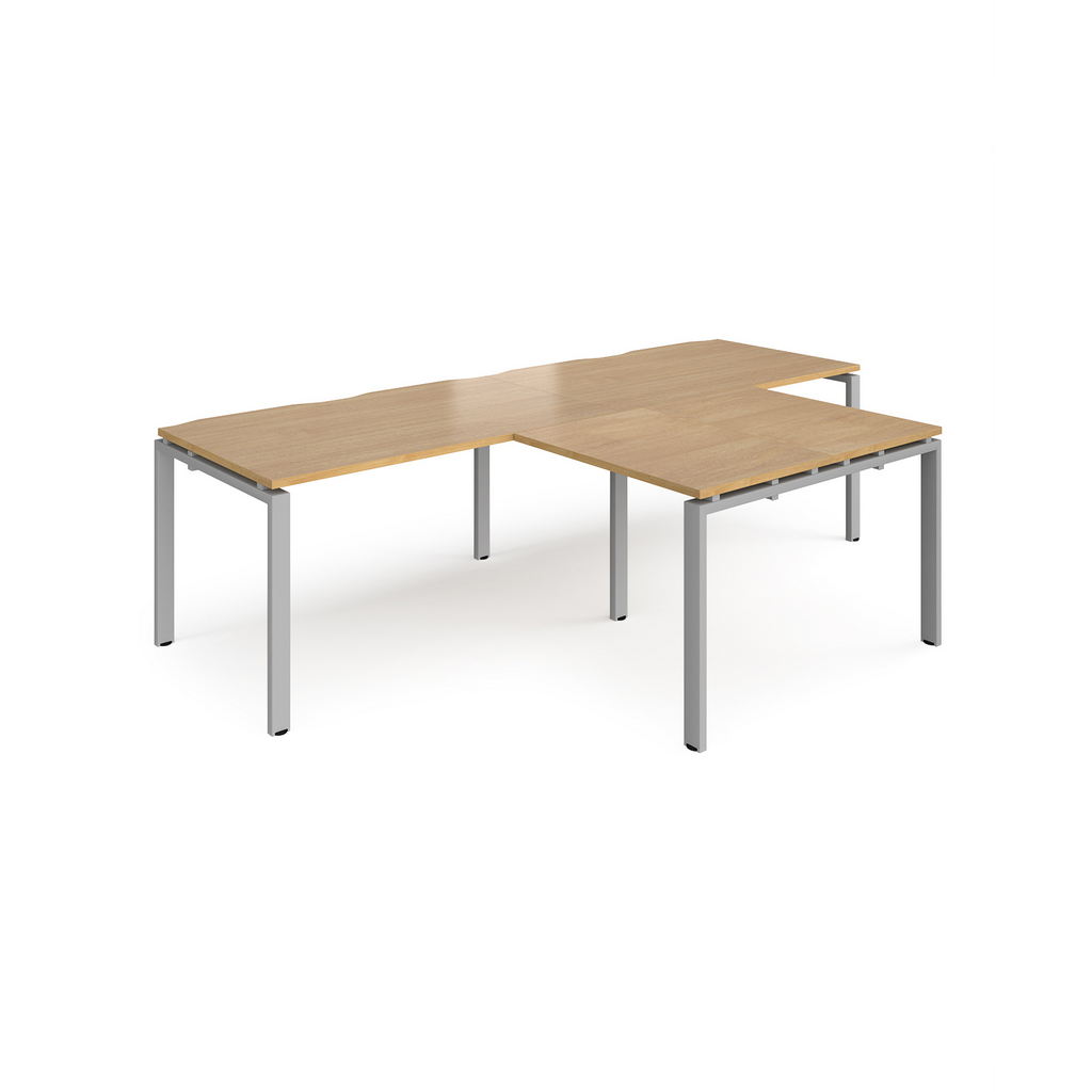 Picture of Adapt double straight desks 2800mm x 800mm with 800mm return desks - silver frame, oak top