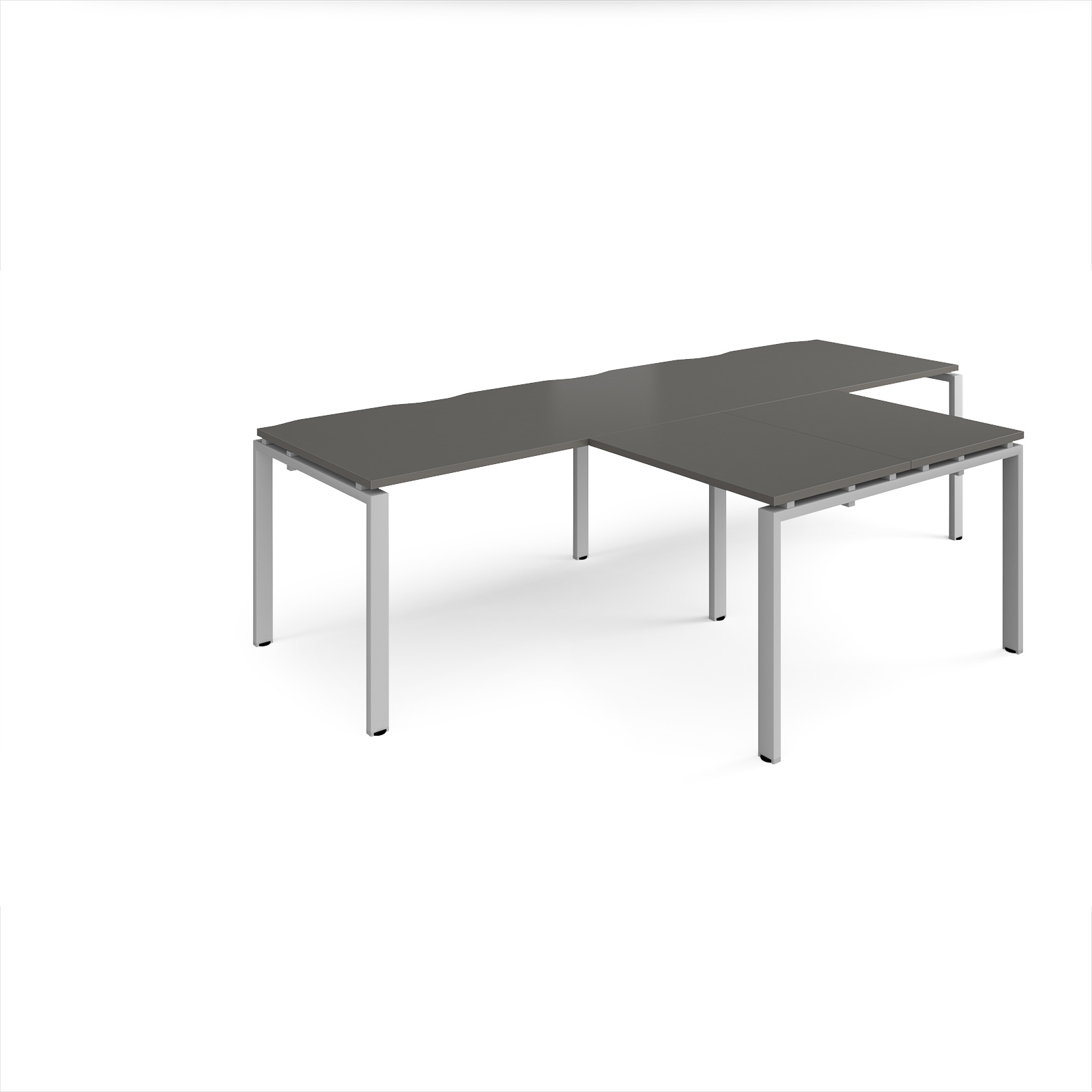 Picture of Adapt double straight desks 2800mm x 800mm with 800mm return desks - silver frame, onyx grey top
