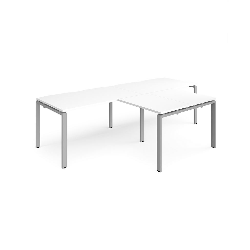 Picture of Adapt double straight desks 2800mm x 800mm with 800mm return desks - silver frame, white top