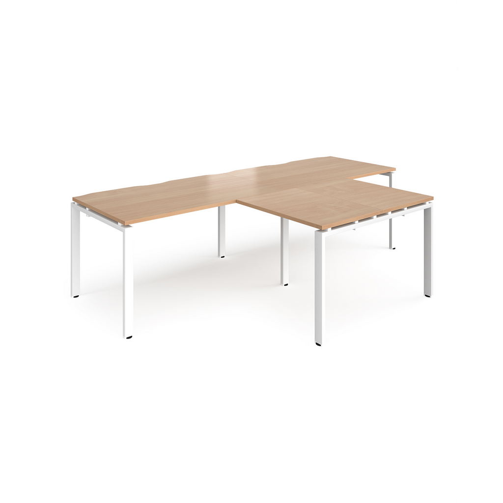 Picture of Adapt double straight desks 2800mm x 800mm with 800mm return desks - white frame, beech top