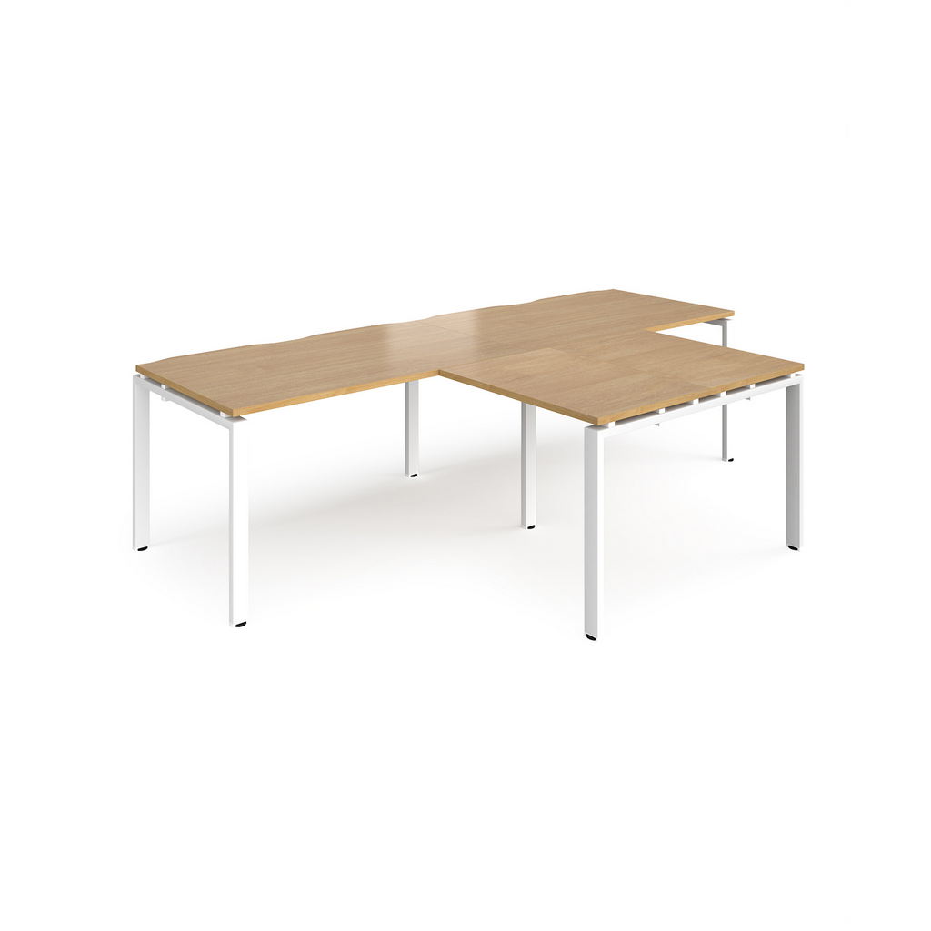 Picture of Adapt double straight desks 2800mm x 800mm with 800mm return desks - white frame, oak top