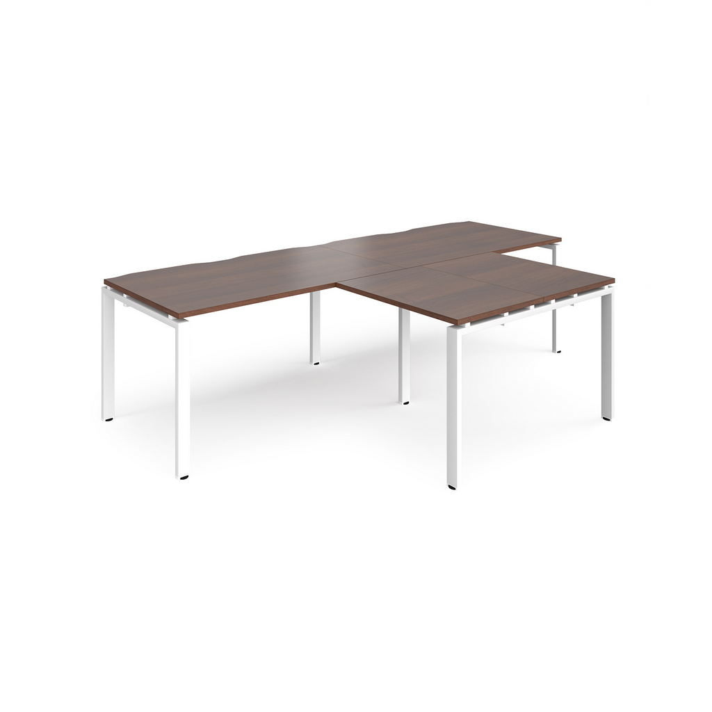 Picture of Adapt double straight desks 2800mm x 800mm with 800mm return desks - white frame, walnut top