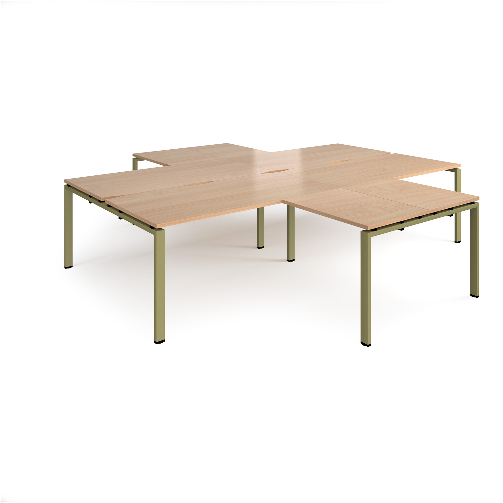 Picture of Adapt back to back 4 desk cluster 3200mm x 1600mm with 800mm return desks - green frame, Beech top