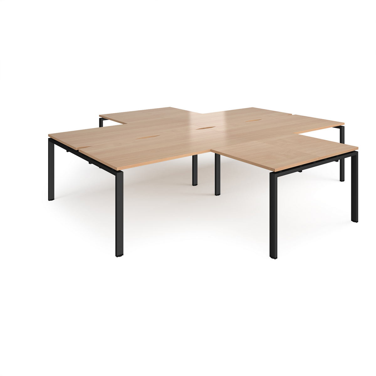 Picture of Adapt back to back 4 desk cluster 3200mm x 1600mm with 800mm return desks - black frame, beech top