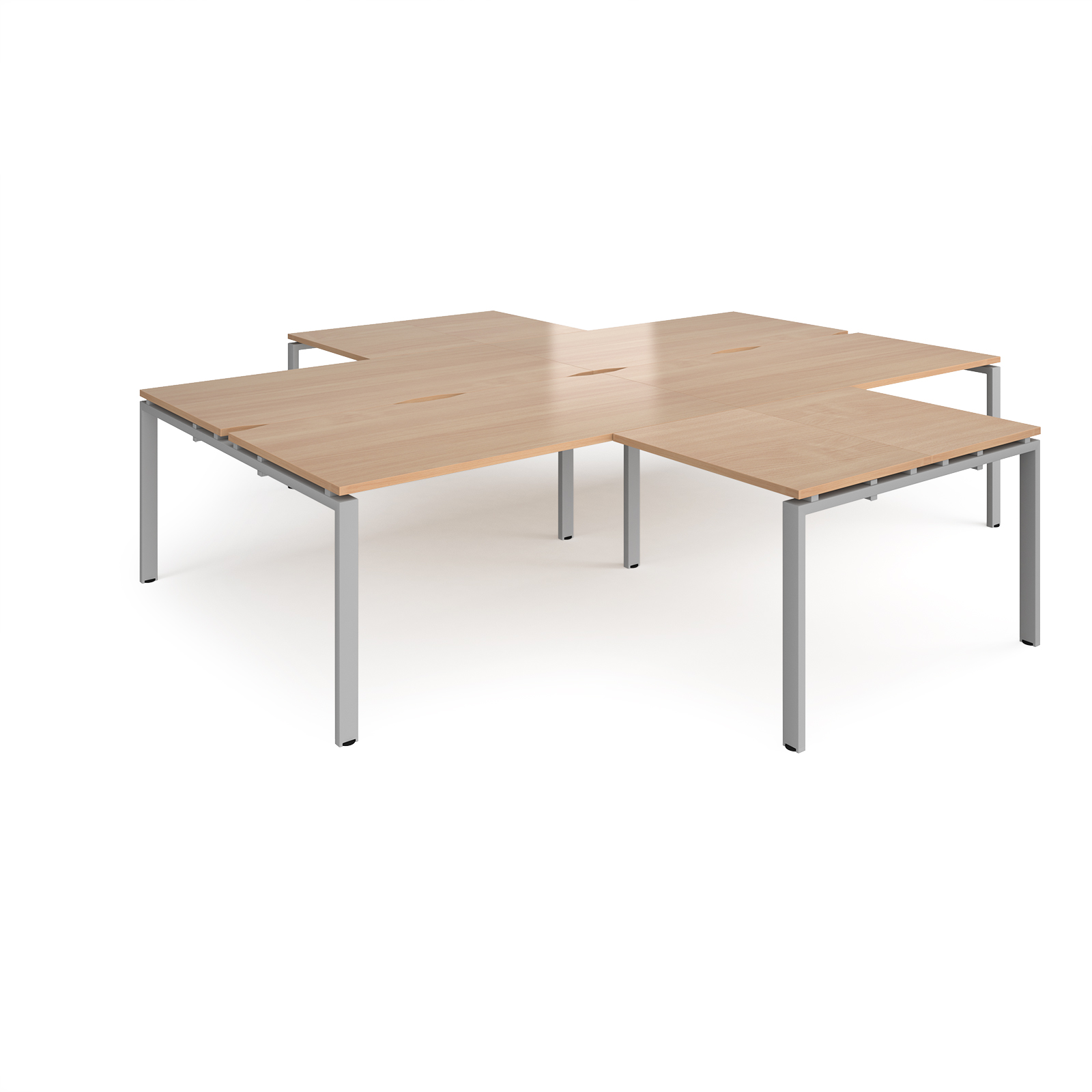 Picture of Adapt back to back 4 desk cluster 3200mm x 1600mm with 800mm return desks - silver frame, Beech top