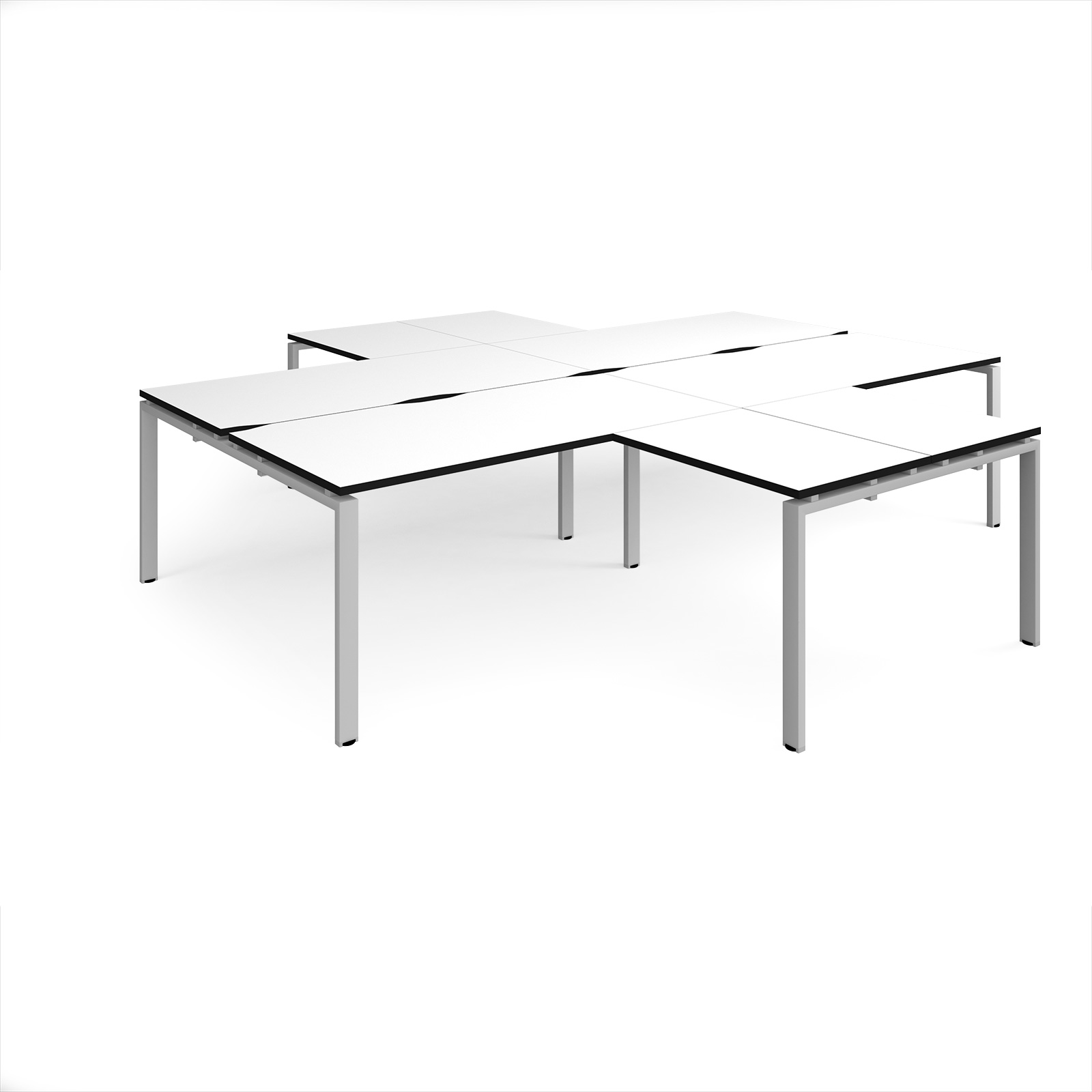 Picture of Adapt back to back 4 desk cluster 3200mm x 1600mm with 800mm return desks - silver frame, White Top, black edge