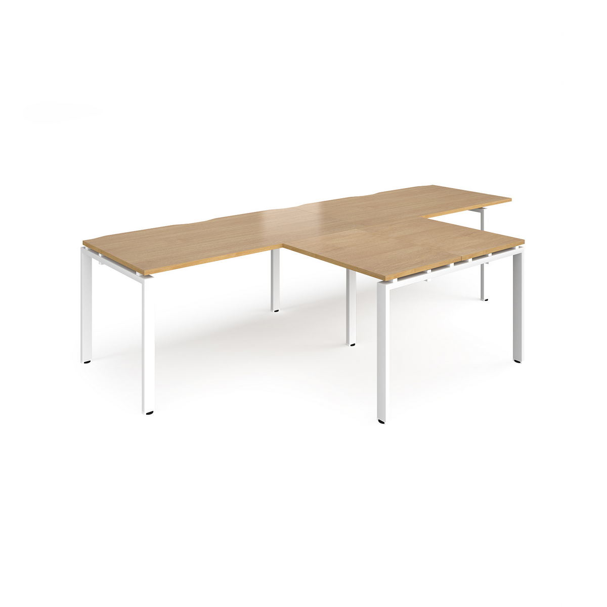 Picture of Adapt double straight desks 3200mm x 800mm with 800mm return desks - white frame, oak top
