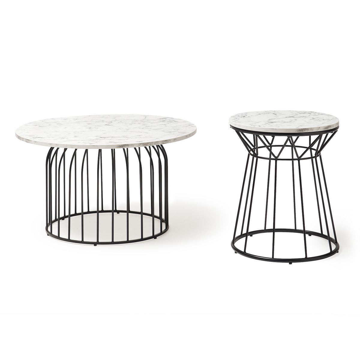 Picture of Este circular coffee table with black wire frame and Carrara marble effect top