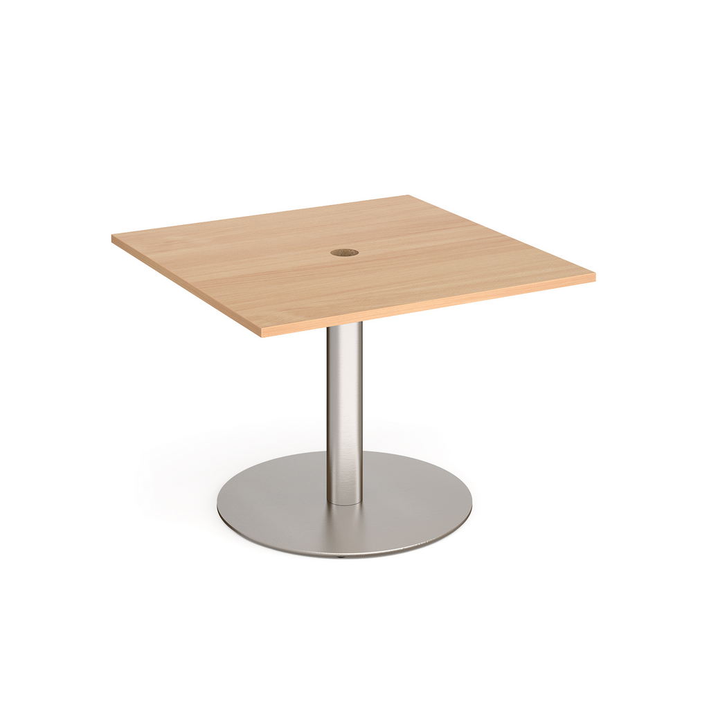 Picture of Eternal square meeting table 1000mm x 1000mm with central circular cutout 80mm - brushed steel base, beech top