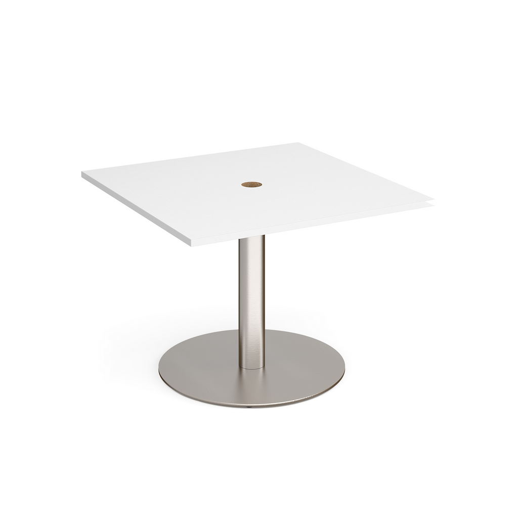 Picture of Eternal square meeting table 1000mm x 1000mm with central circular cutout 80mm - brushed steel base, white top