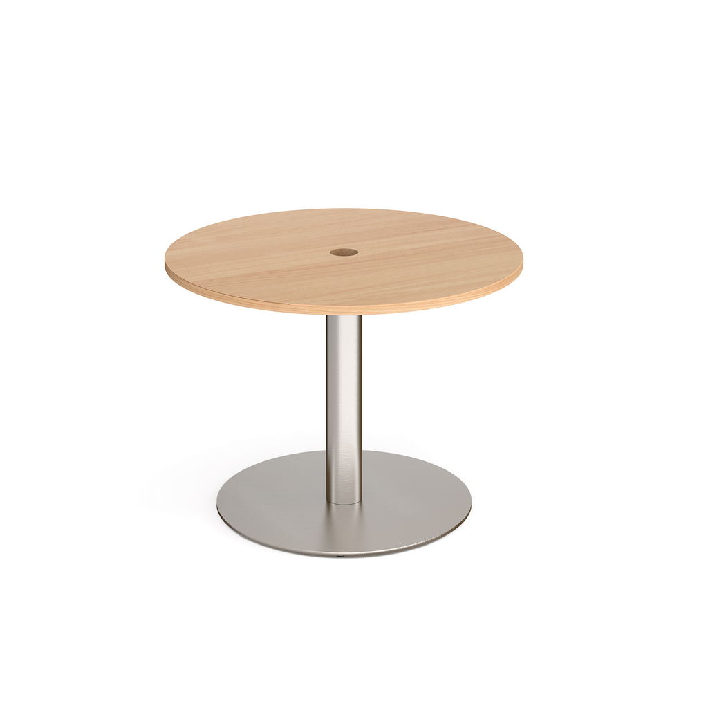 Picture of Eternal circular meeting table 1000mm with central circular cutout 80mm - brushed steel base, beech top