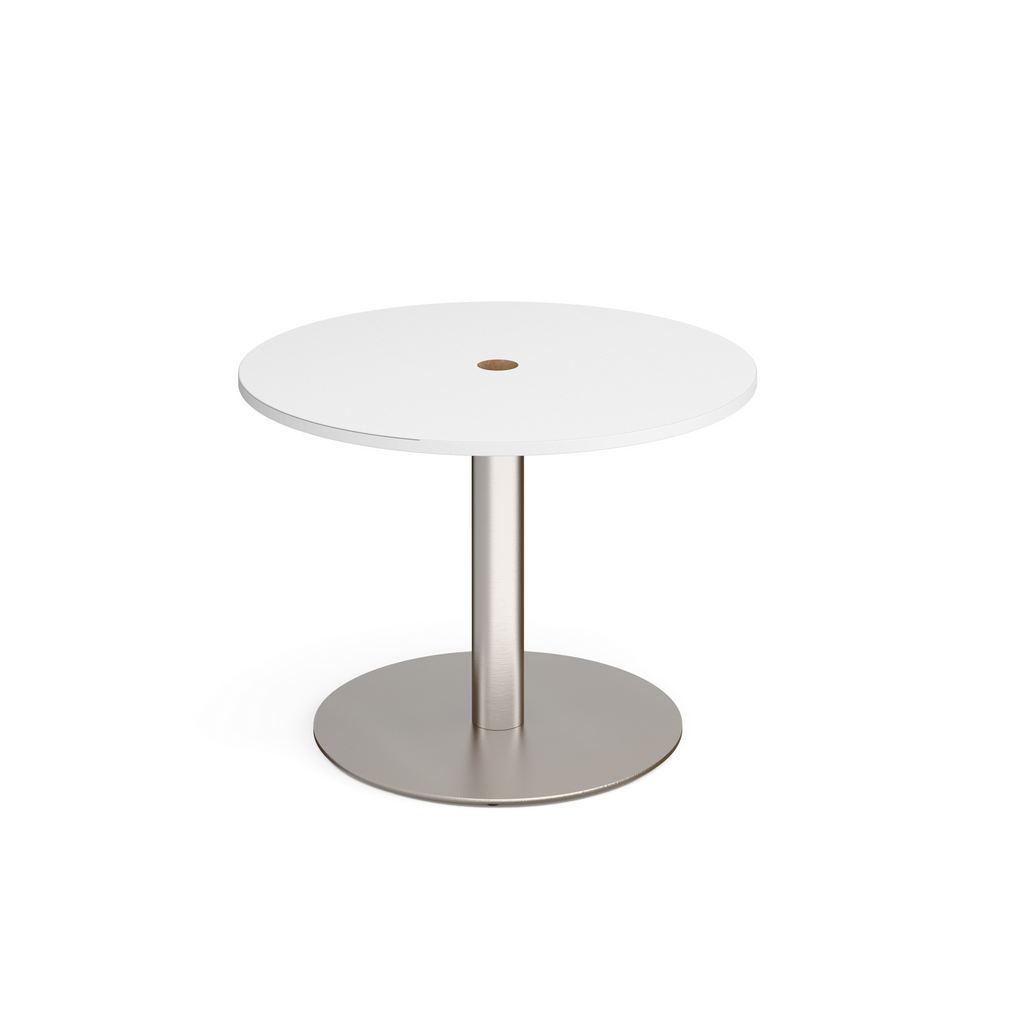 Picture of Eternal circular meeting table 1000mm with central circular cutout 80mm - brushed steel base, white top