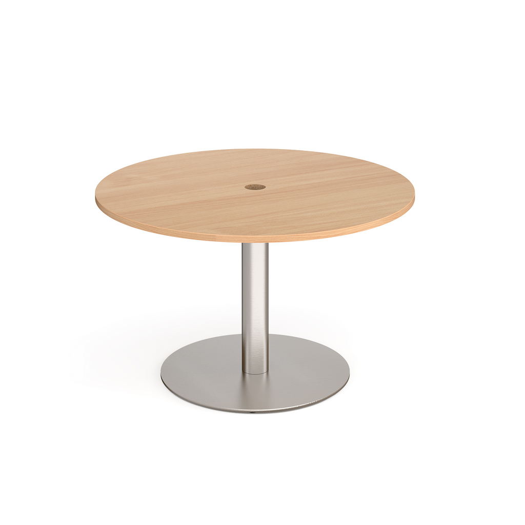 Picture of Eternal circular meeting table 1200mm with central circular cutout 80mm - brushed steel base, beech top