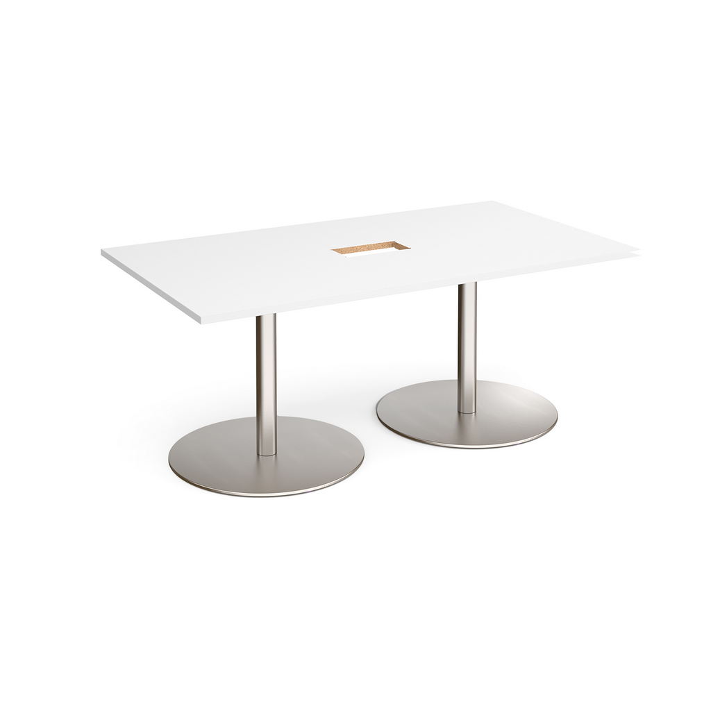 Picture of Eternal rectangular boardroom table 1800mm x 1000mm with central cutout 272mm x 132mm - brushed steel base, white top