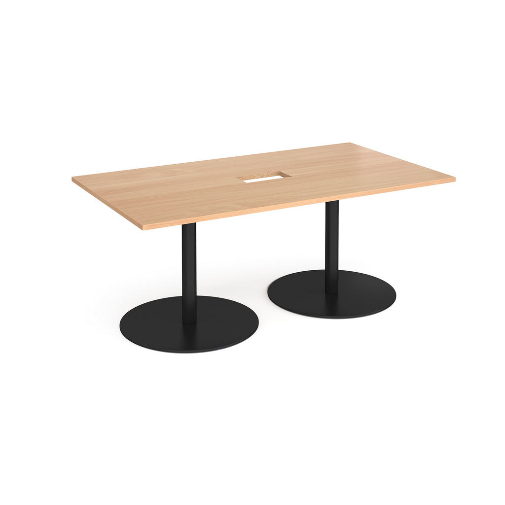 Picture of Eternal rectangular boardroom table 1800mm x 1000mm with central cutout 272mm x 132mm - black base, beech top