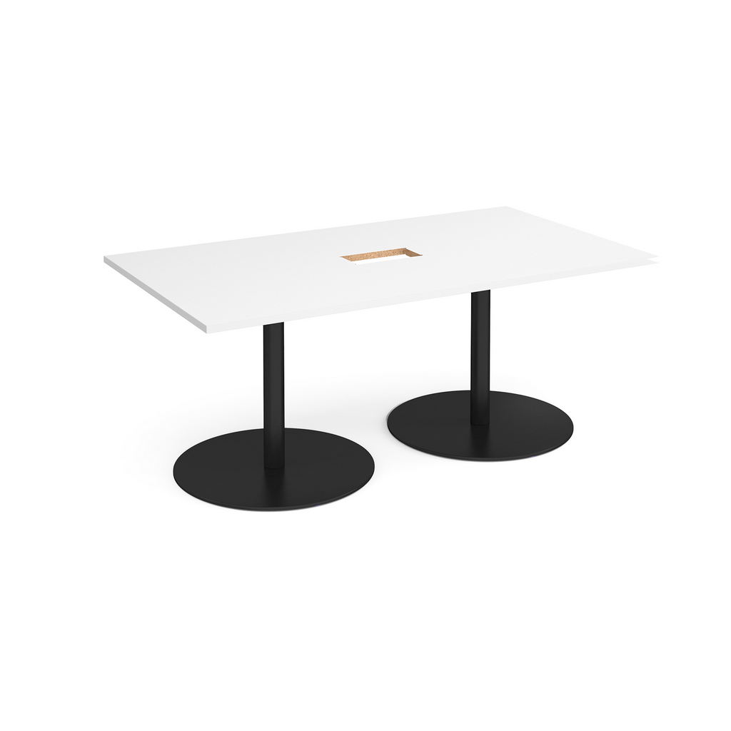 Picture of Eternal rectangular boardroom table 1800mm x 1000mm with central cutout 272mm x 132mm - black base, white top
