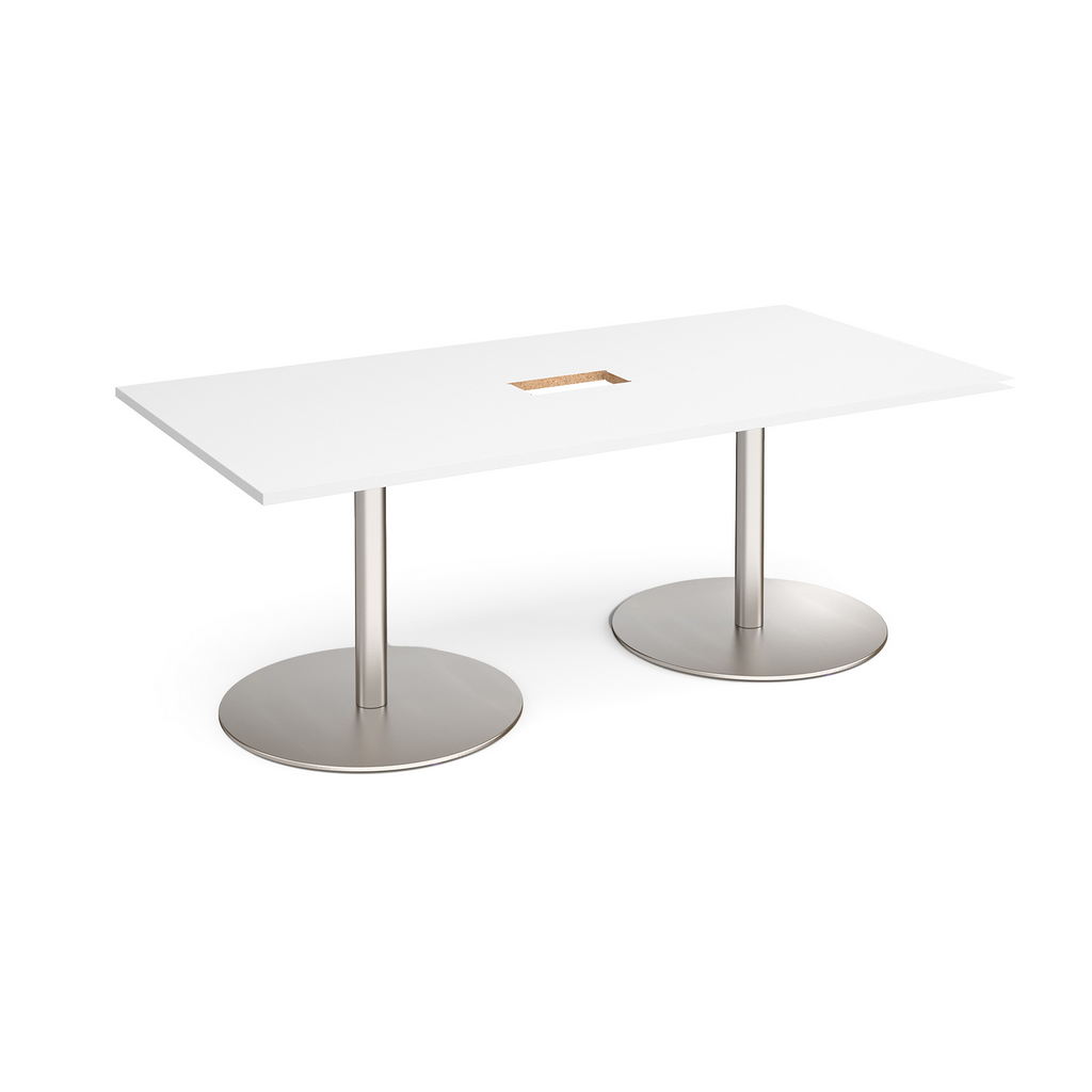 Picture of Eternal rectangular boardroom table 2000mm x 1000mm with central cutout 272mm x 132mm - brushed steel base, white top