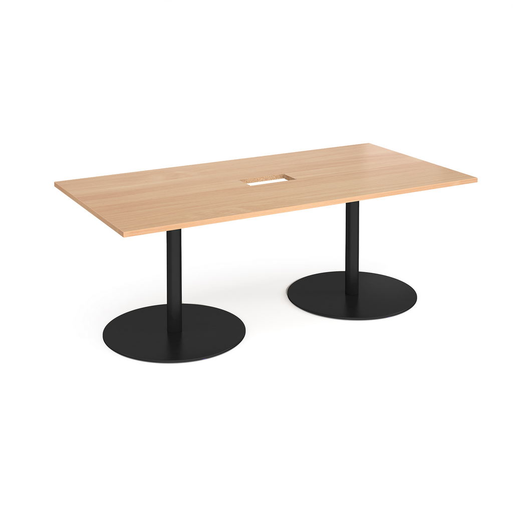 Picture of Eternal rectangular boardroom table 2000mm x 1000mm with central cutout 272mm x 132mm - black base, beech top
