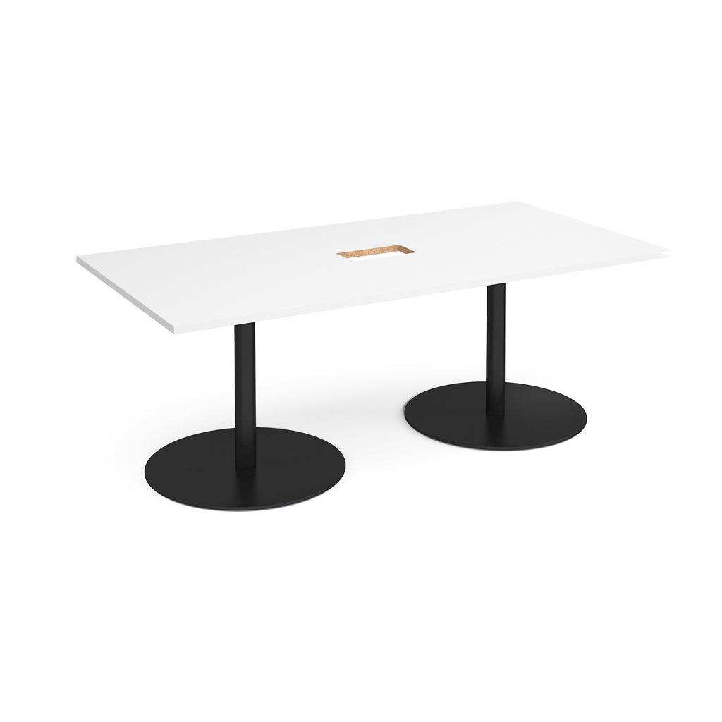 Picture of Eternal rectangular boardroom table 2000mm x 1000mm with central cutout 272mm x 132mm - black base, white top