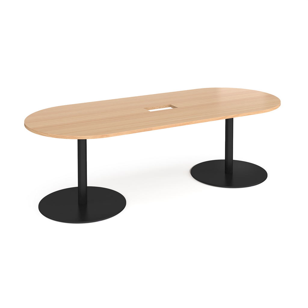 Picture of Eternal radial end boardroom table 2400mm x 1000mm with central cutout 272mm x 132mm - black base, beech top