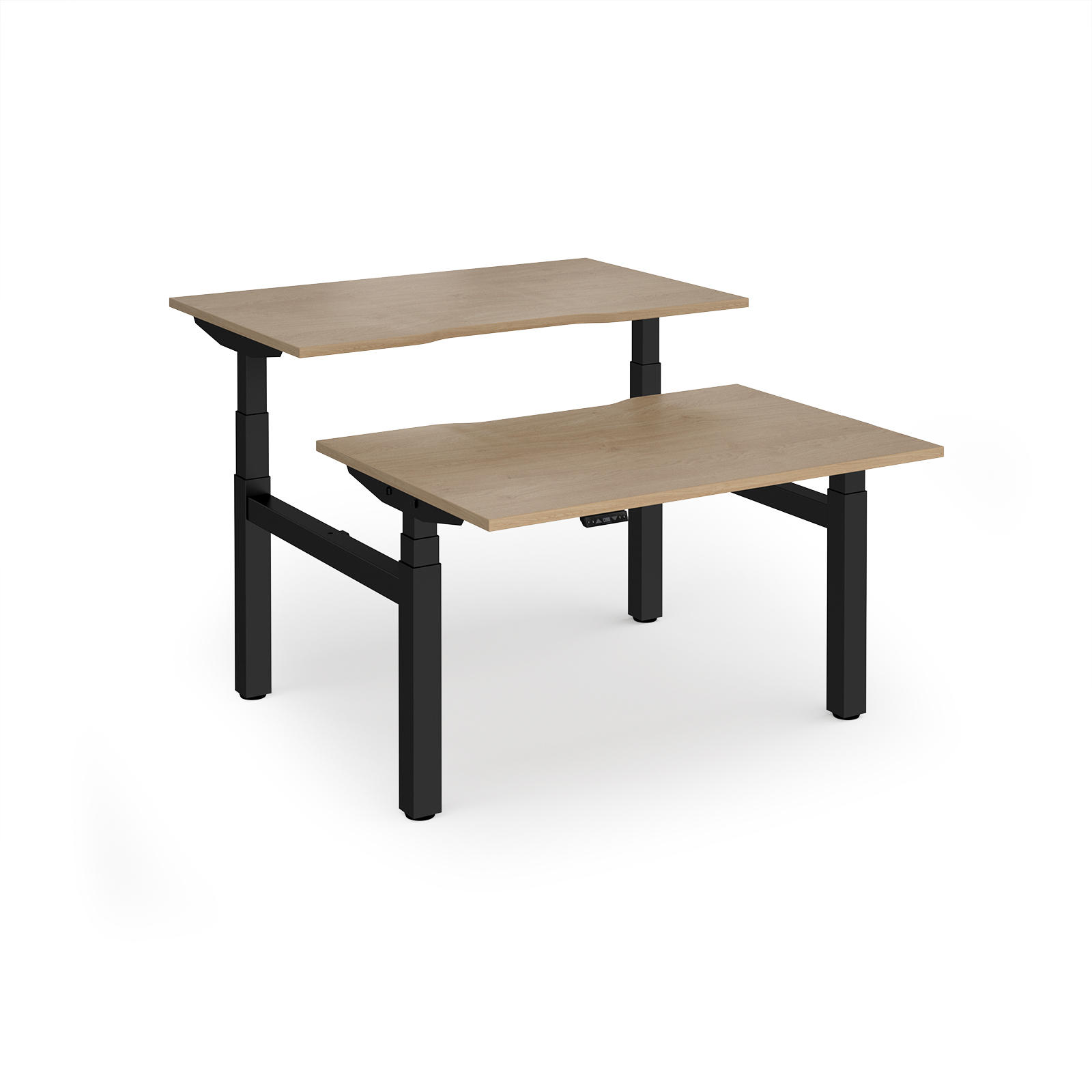 Picture of Elev8 Luxe Sit-Stand Back-To-Back Desks 1200mm x 800mm - Black Frame / Kendal Oak Top
