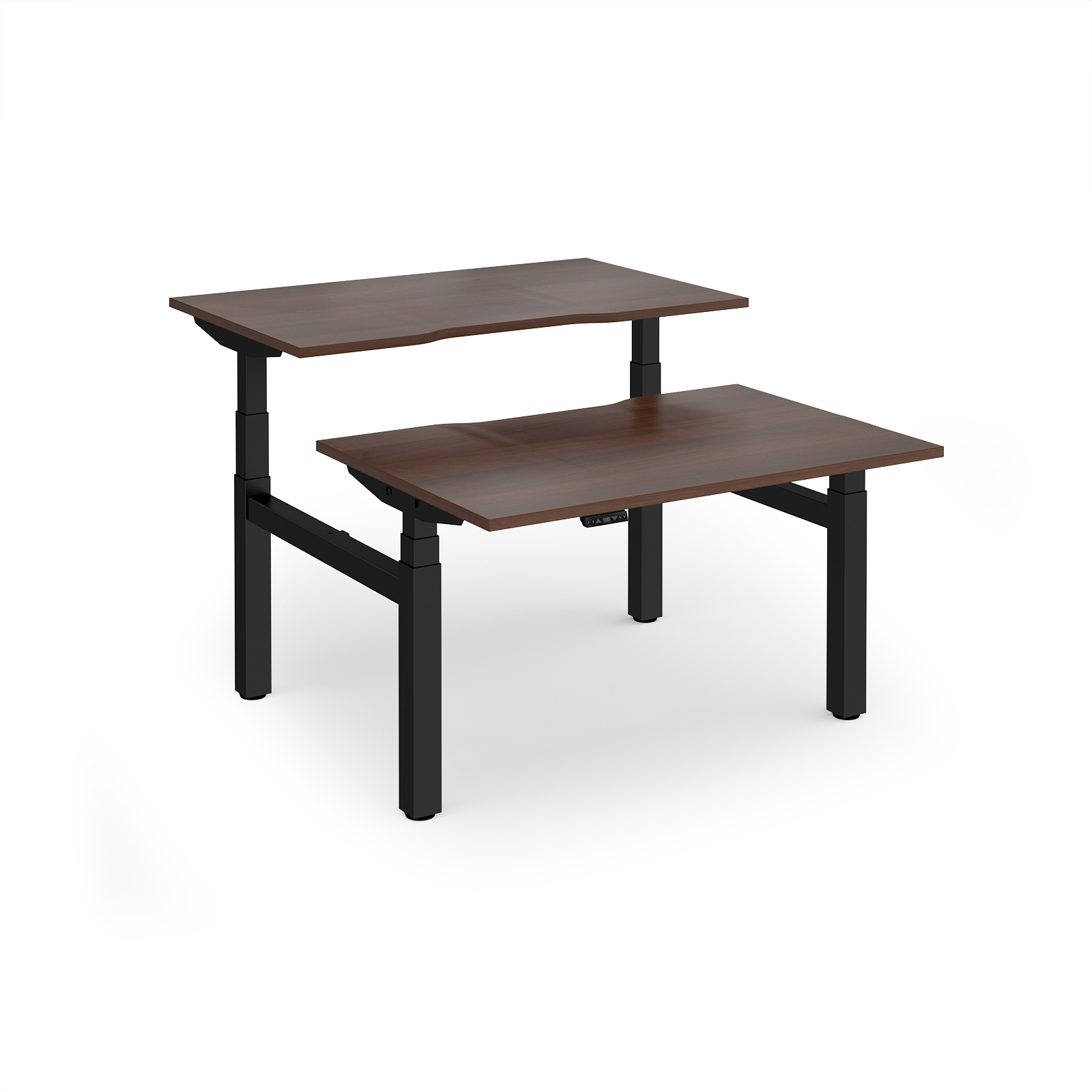 Picture of Elev8 Luxe Sit-Stand Back-To-Back Desks 1200mm x 800mm - Black Frame / Walnut Top