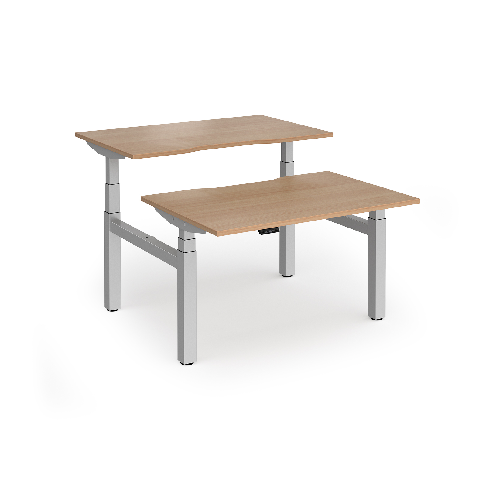 Picture of Elev8 Luxe Sit-Stand Back-To-Back Desks 1200mm x 800mm - Silver Frame / Beech Top