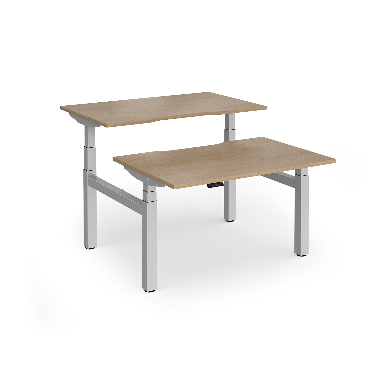 Picture of Elev8 Luxe Sit-Stand Back-To-Back Desks 1200mm x 800mm - Silver Frame / Kendal Oak Top