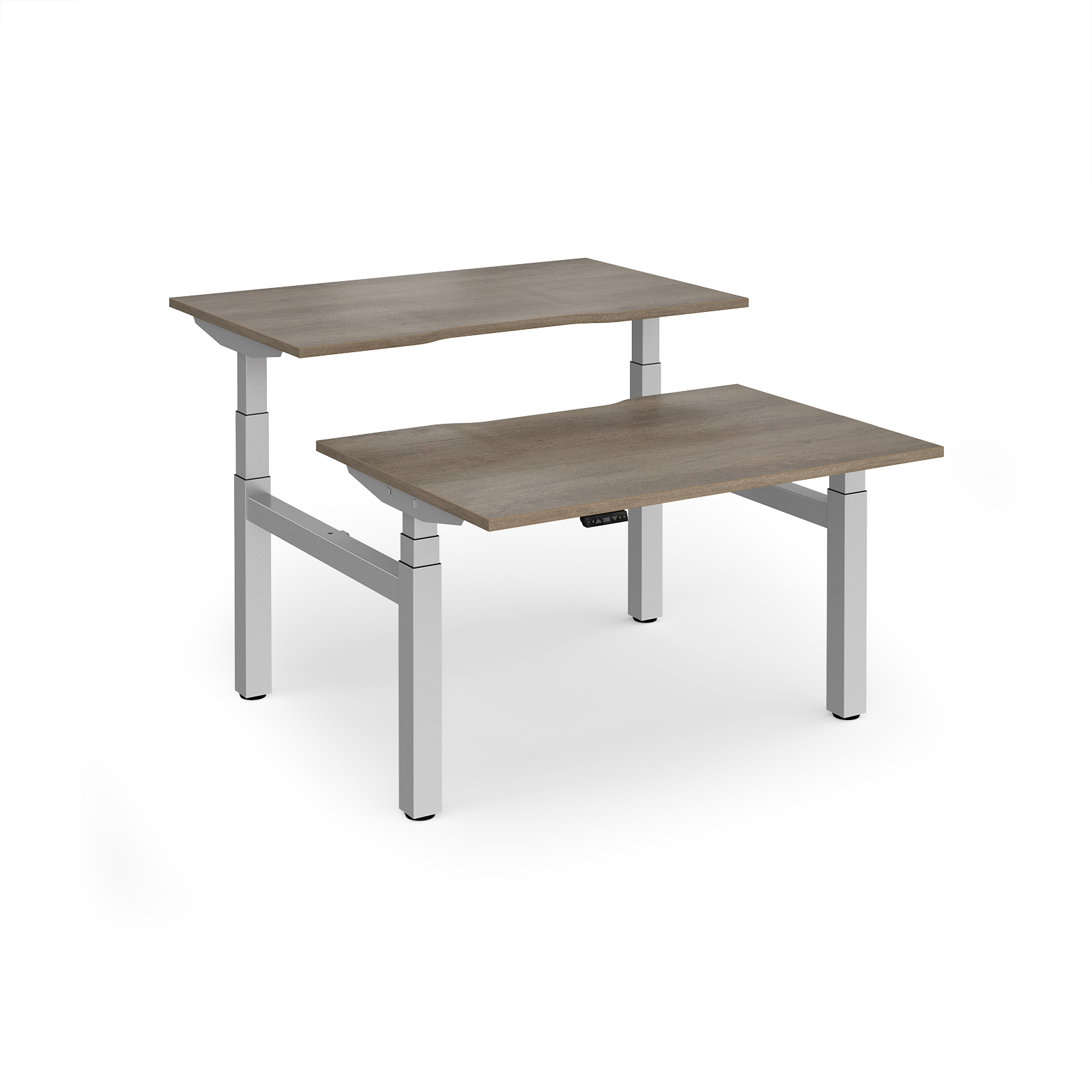 Picture of Elev8 Luxe Sit-Stand Back-To-Back Desks 1200mm x 800mm - Silver Frame / Nebraska Oak Top