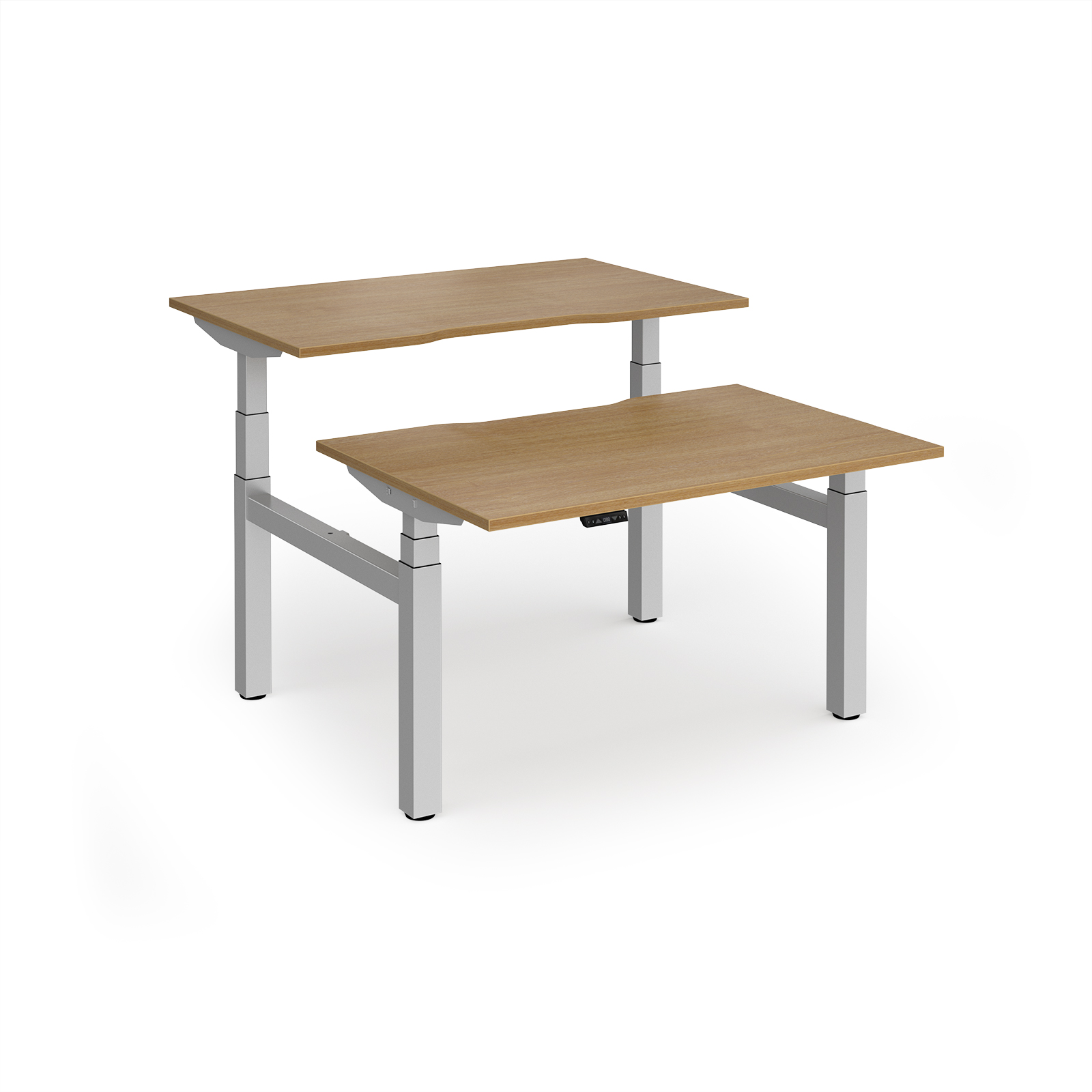 Picture of Elev8 Luxe Sit-Stand Back-To-Back Desks 1200mm x 800mm - Silver Frame / Oak Top