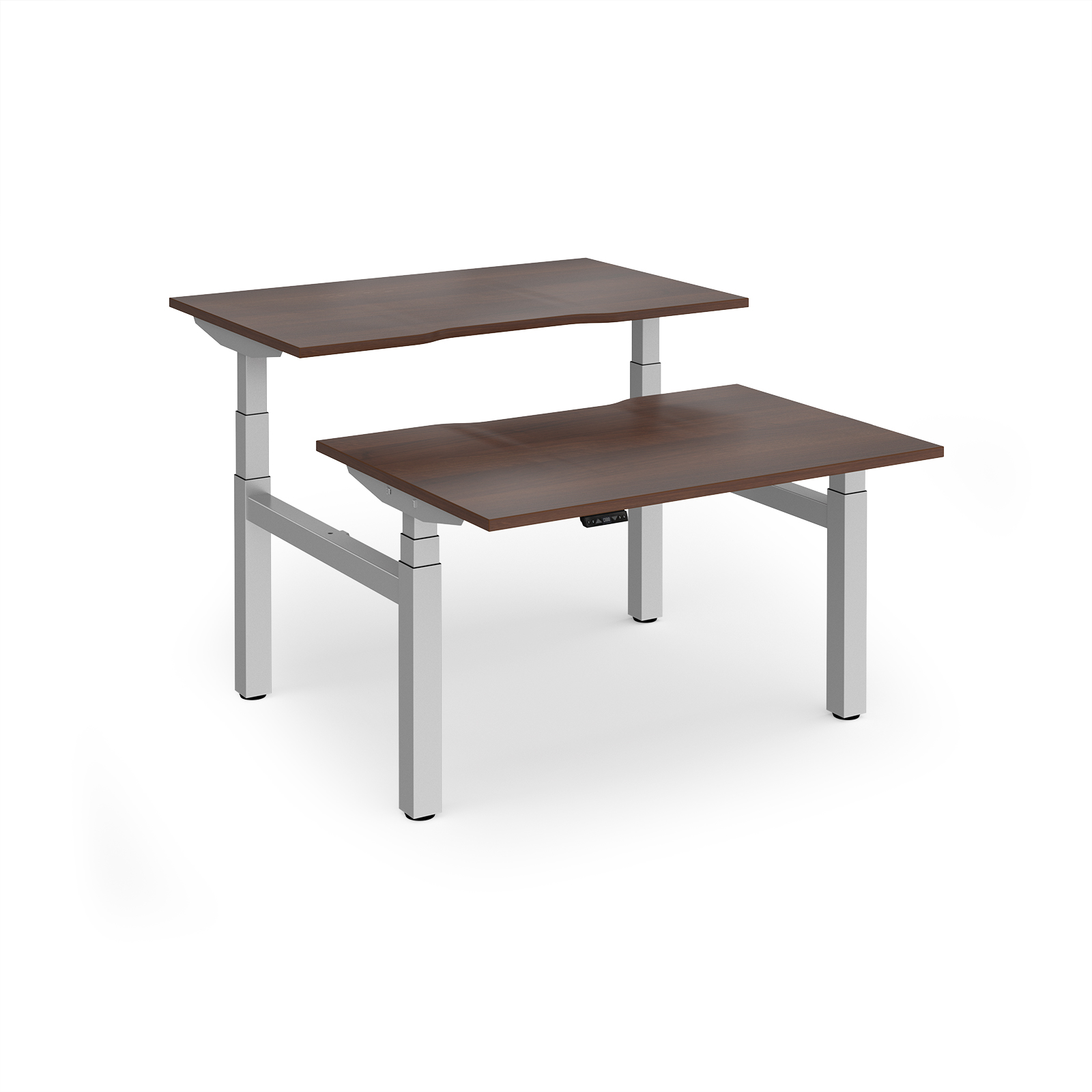 Picture of Elev8 Luxe Sit-Stand Back-To-Back Desks 1200mm x 800mm - Silver Frame / Walnut Top