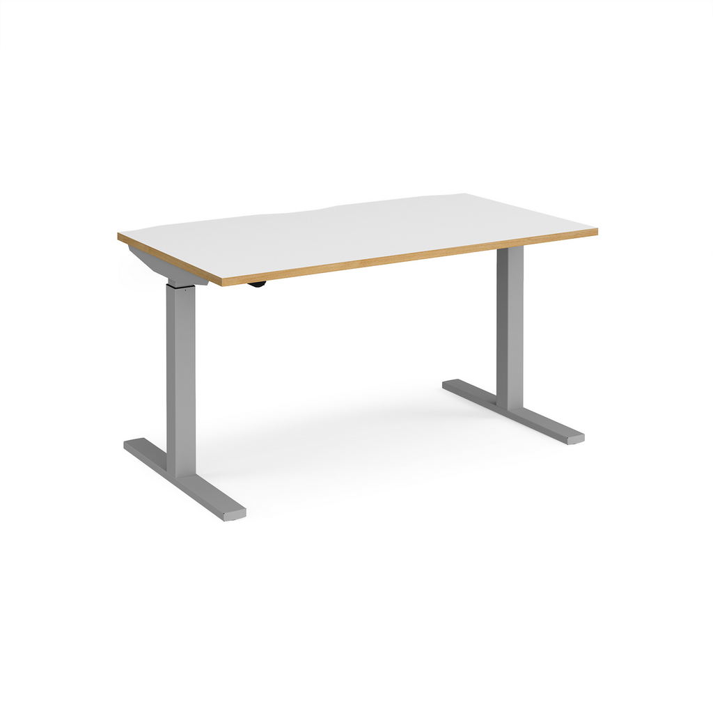 Picture of Elev8 Mono straight sit-stand desk 1400mm x 800mm - silver frame, white top with oak edge