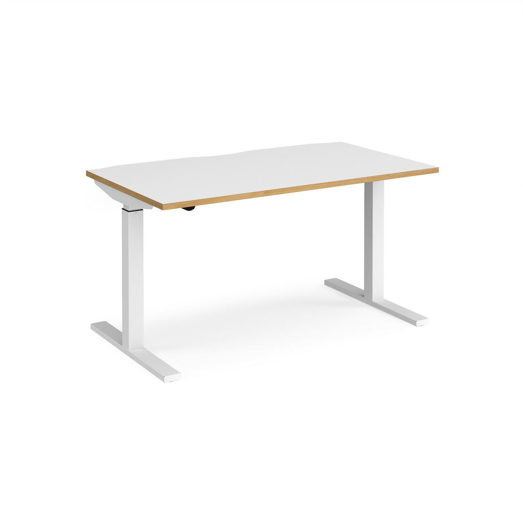 Picture of Elev8 Mono straight sit-stand desk 1400mm x 800mm - white frame, white top with oak edge