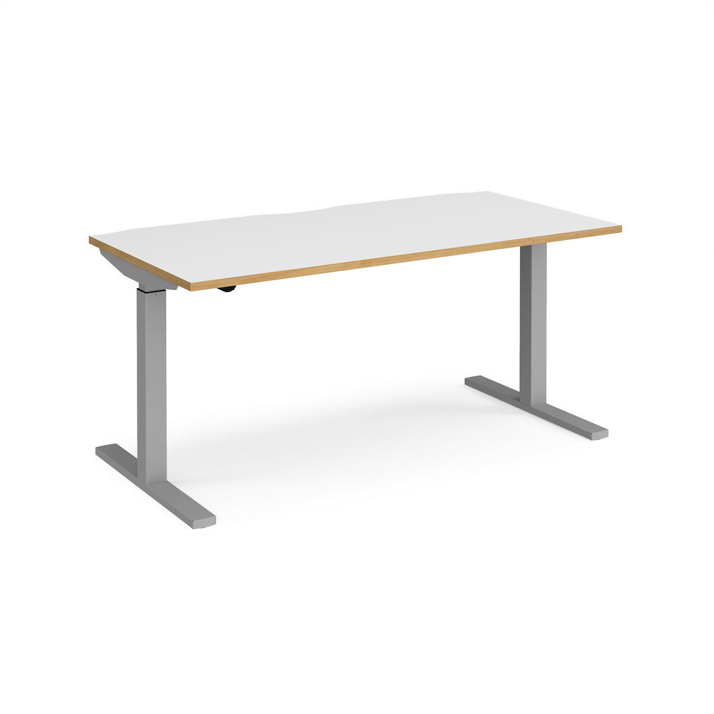 Picture of Elev8 Mono straight sit-stand desk 1600mm x 800mm - silver frame, white top with oak edge