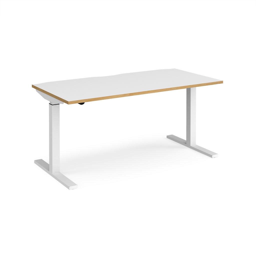 Picture of Elev8 Mono straight sit-stand desk 1600mm x 800mm - white frame, white top with oak edge