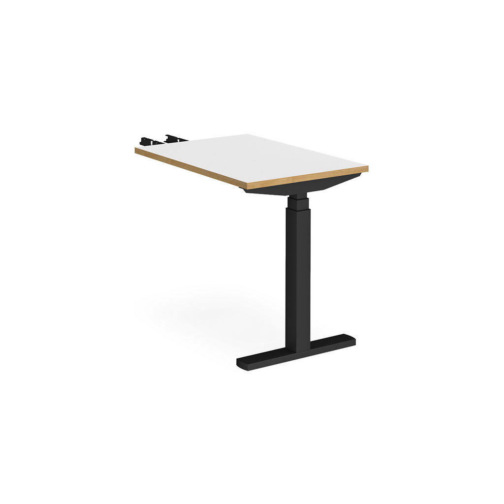 Picture of Elev8 Touch sit-stand return desk 600mm x 800mm - black frame, white top with oak edge