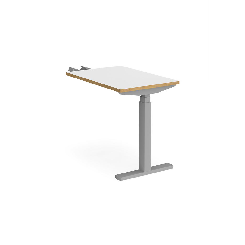 Picture of Elev8 Touch sit-stand return desk 600mm x 800mm - silver frame, white top with oak edge