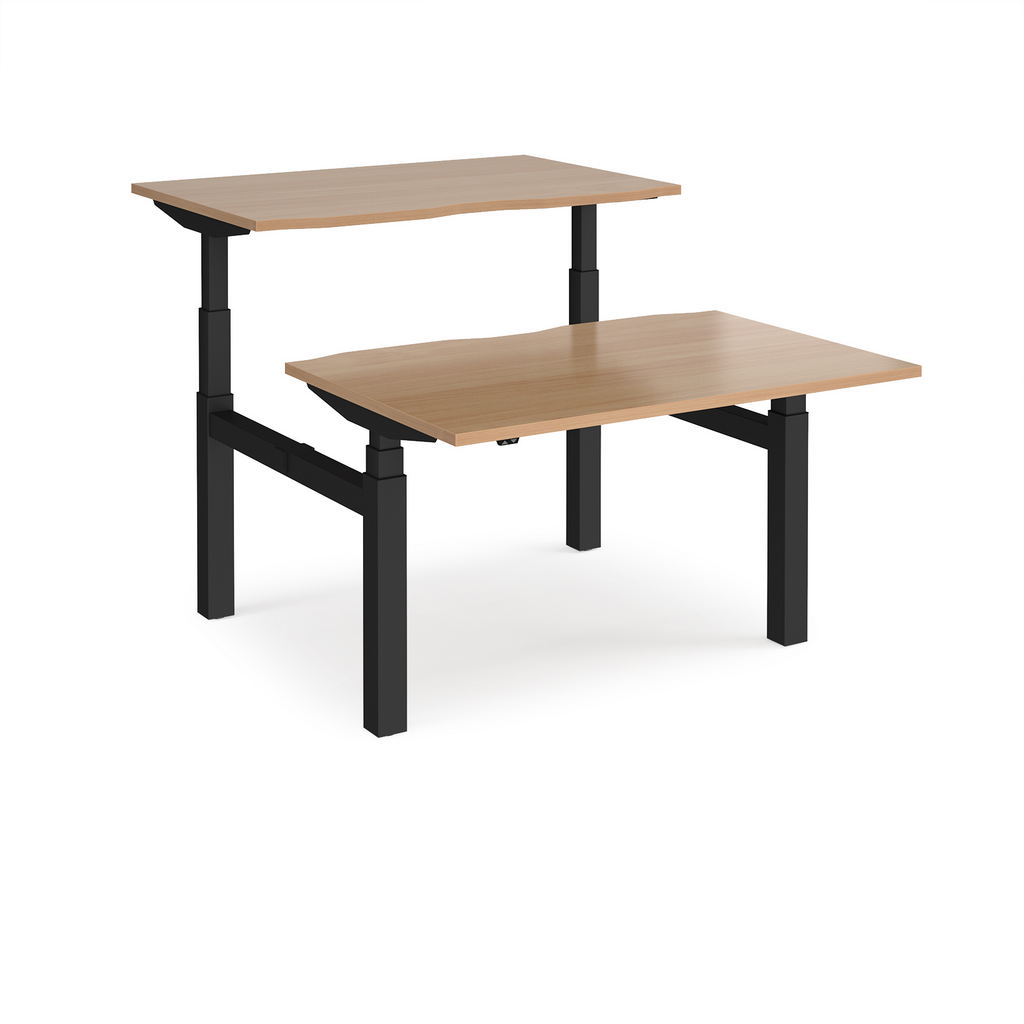 Picture of Elev8 Touch sit-stand back-to-back desks 1200mm x 1650mm - black frame, beech top