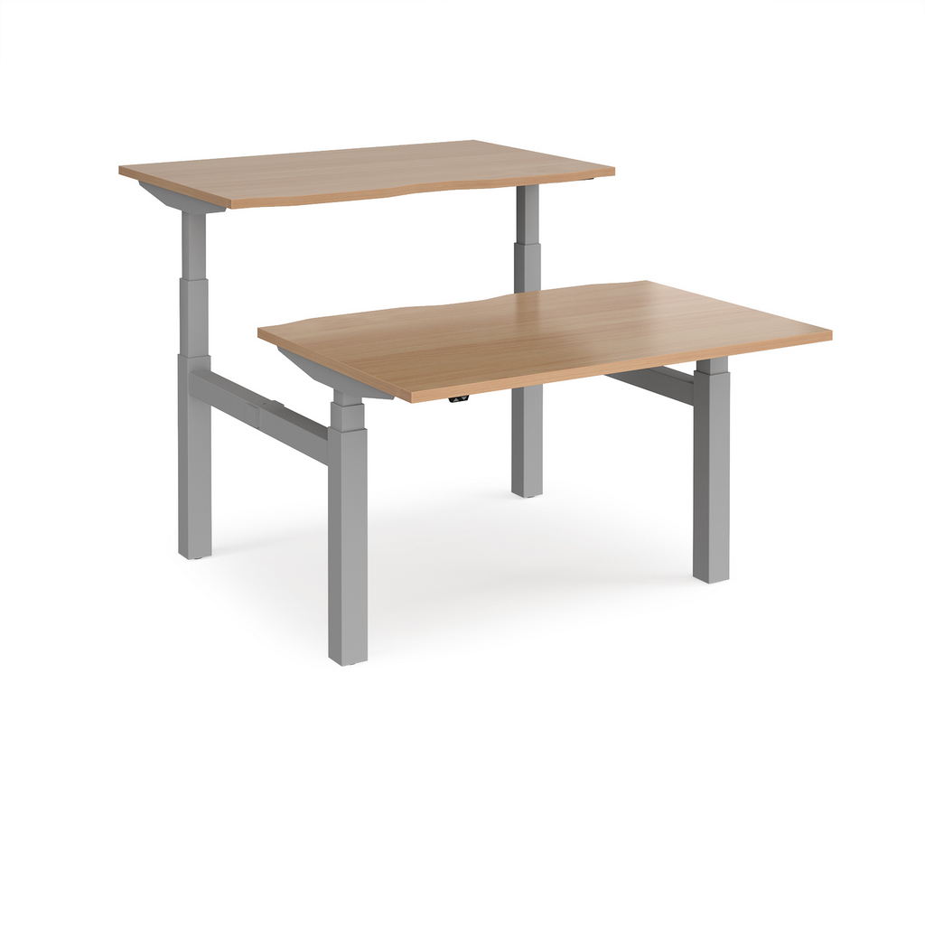 Picture of Elev8 Touch sit-stand back-to-back desks 1200mm x 1650mm - silver frame, beech top