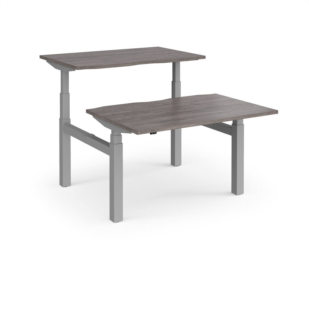Picture of Elev8 Touch sit-stand back-to-back desks 1200mm x 1650mm - silver frame, grey oak top