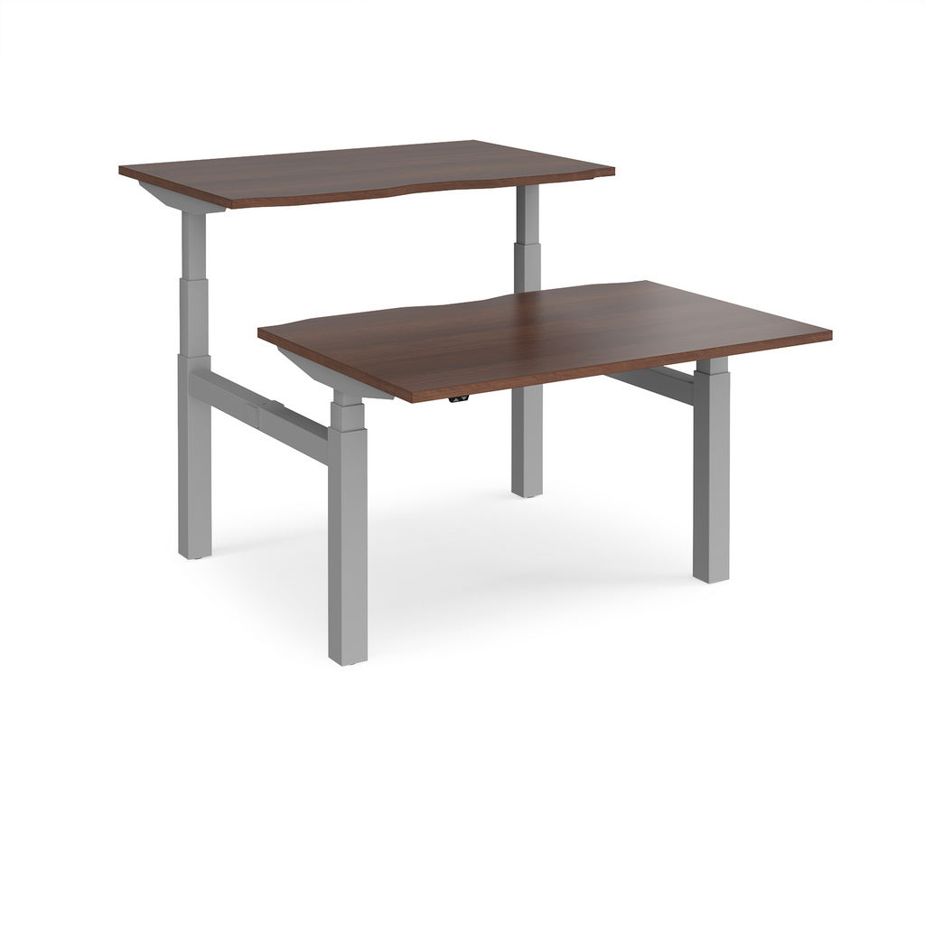 Picture of Elev8 Touch sit-stand back-to-back desks 1200mm x 1650mm - silver frame, walnut top