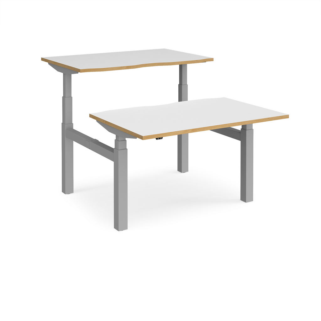 Picture of Elev8 Touch sit-stand back-to-back desks 1200mm x 1650mm - silver frame, white top with oak edge