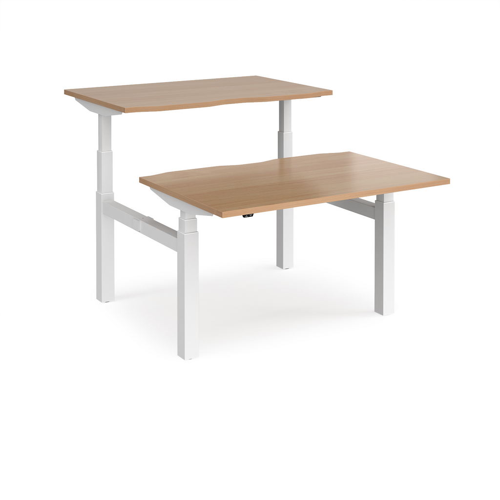 Picture of Elev8 Touch sit-stand back-to-back desks 1200mm x 1650mm - white frame, beech top