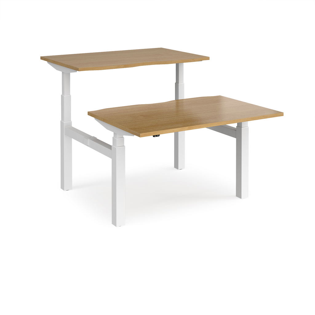 Picture of Elev8 Touch sit-stand back-to-back desks 1200mm x 1650mm - white frame, oak top