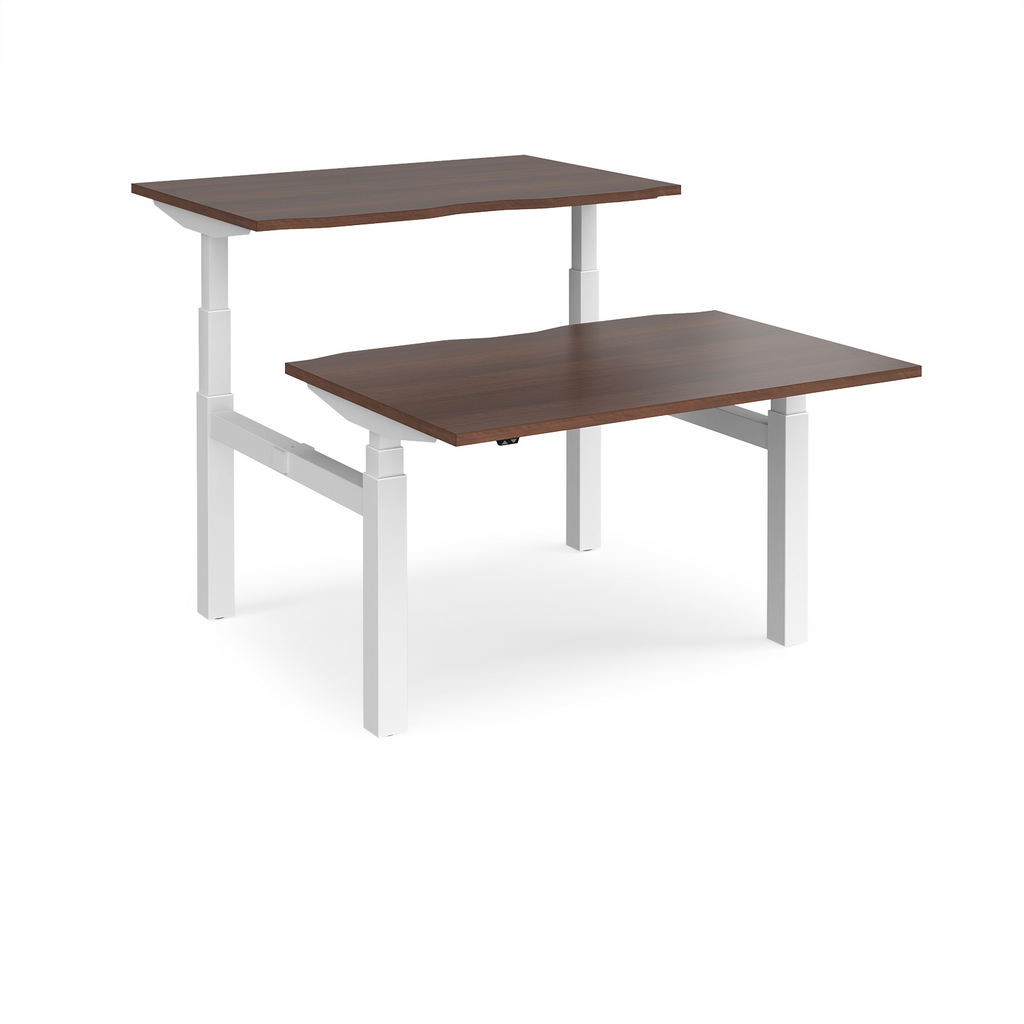 Picture of Elev8 Touch sit-stand back-to-back desks 1200mm x 1650mm - white frame, walnut top