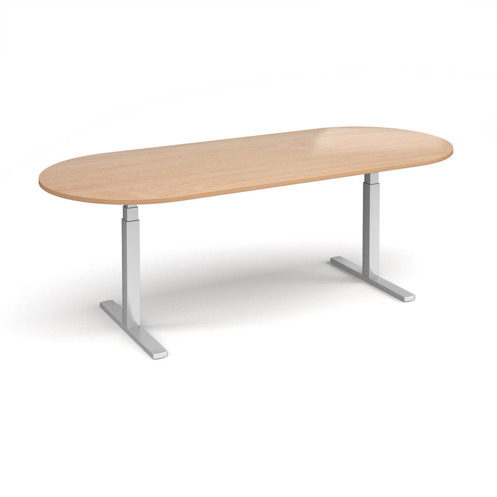 Picture of Elev8 Touch radial end boardroom table 2400mm x 1000mm - silver frame, beech top