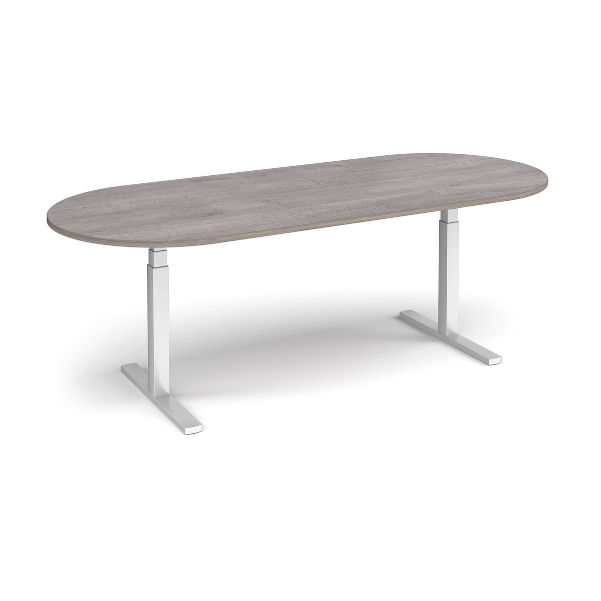 Picture of Elev8 Touch radial end boardroom table 2400mm x 1000mm - silver frame, grey oak top