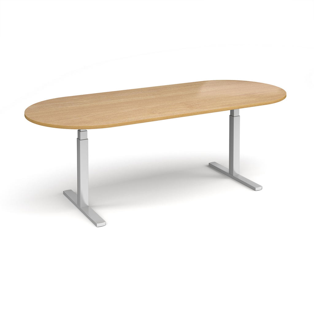 Picture of Elev8 Touch radial end boardroom table 2400mm x 1000mm - silver frame, oak top